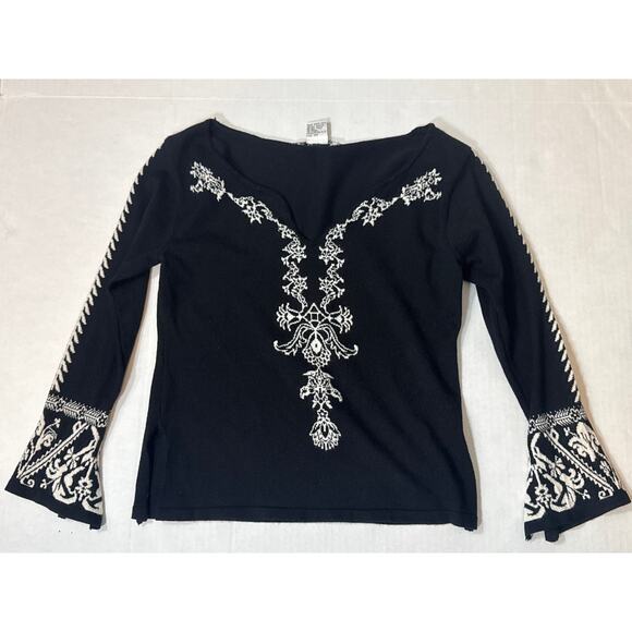 Vintage 90s Black Betty Sung Silk Bell Sleeve Sweater Medium Boho Fairygoth - Picture 1 of 9